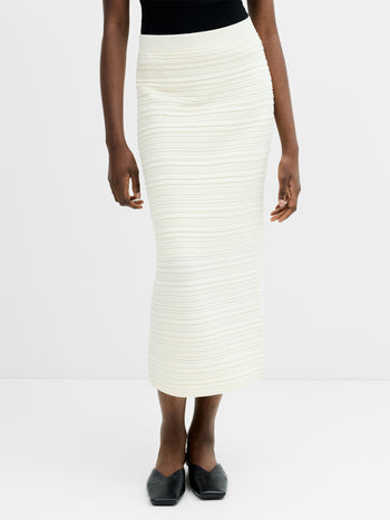 Mayim Ribbed Knit Cream Midi Skirt