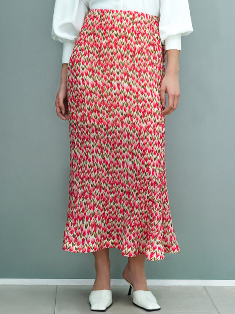 Noelle Floral Plisse Fluted Hem Midi Skirt
