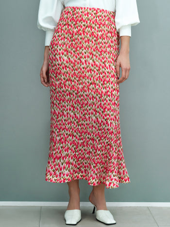 Noelle Floral Plisse Fluted Hem Midi Skirt