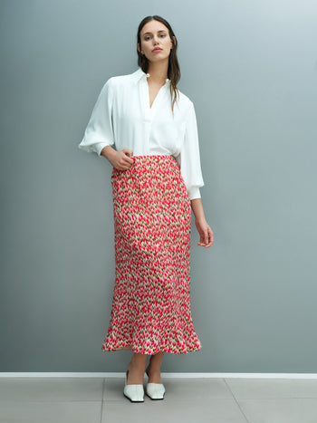 Noelle Floral Plisse Fluted Hem Midi Skirt