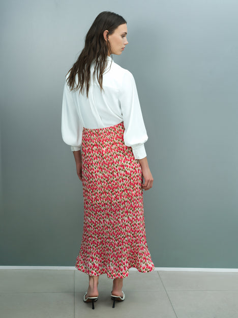 Noelle Floral Plisse Fluted Hem Midi Skirt