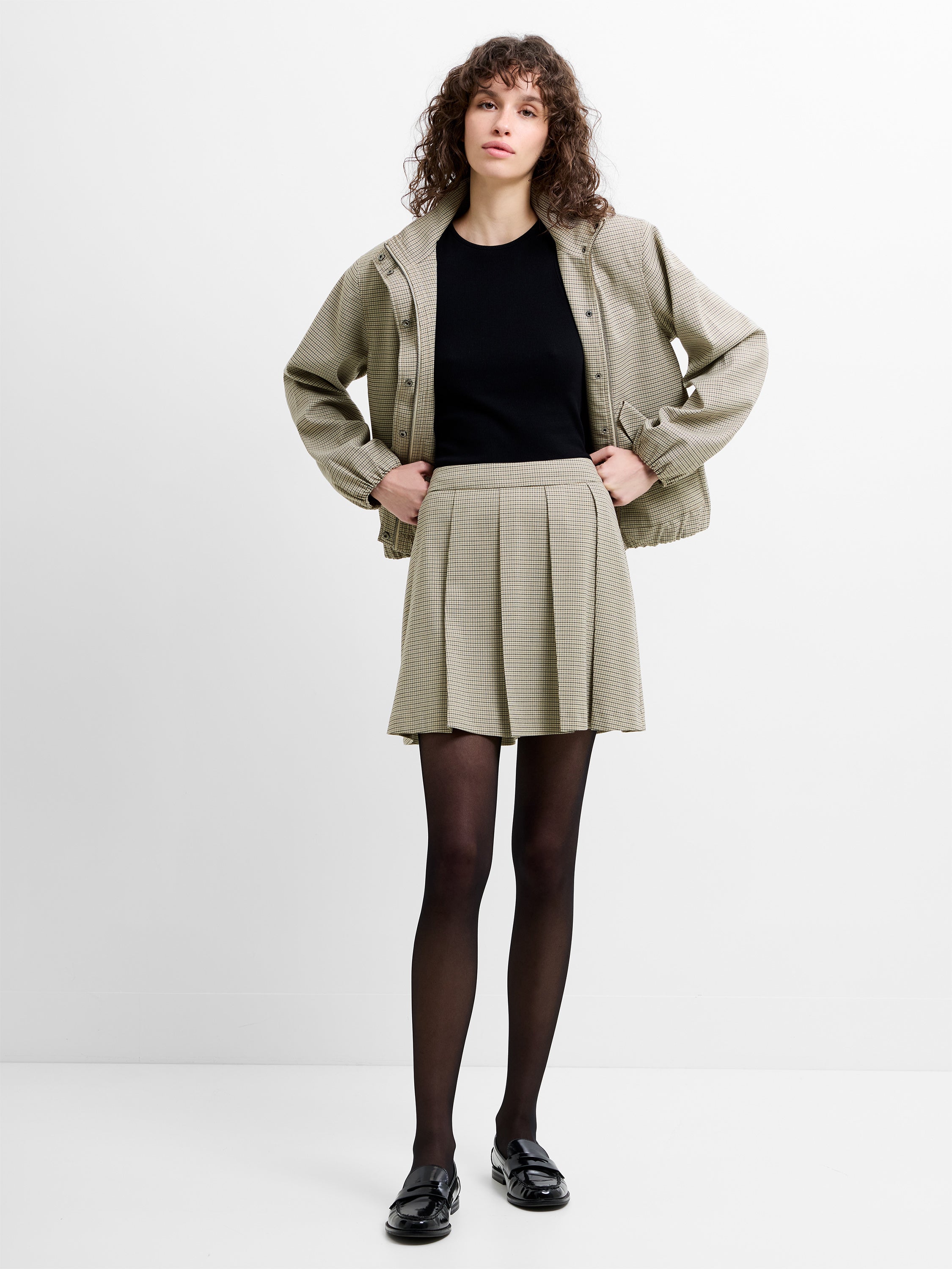 Shayla Prince of Wales Check Pleated Mini Skirt Beige Brown Checks