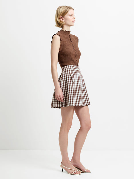 Lexi Tailored Brown Gingham Mini Skirt