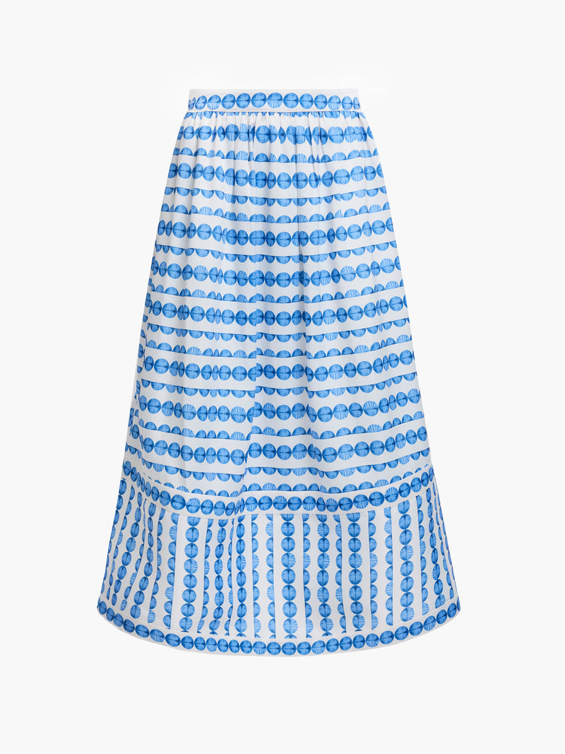 Structured Taffeta Shell Print Midi Skirt