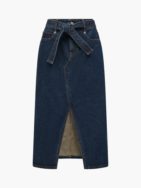 Dallas Denim Belted Midi Skirt