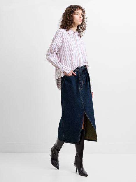 Dallas Denim Belted Midi Skirt