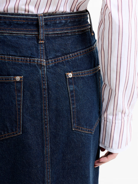 Dallas Denim Belted Midi Skirt