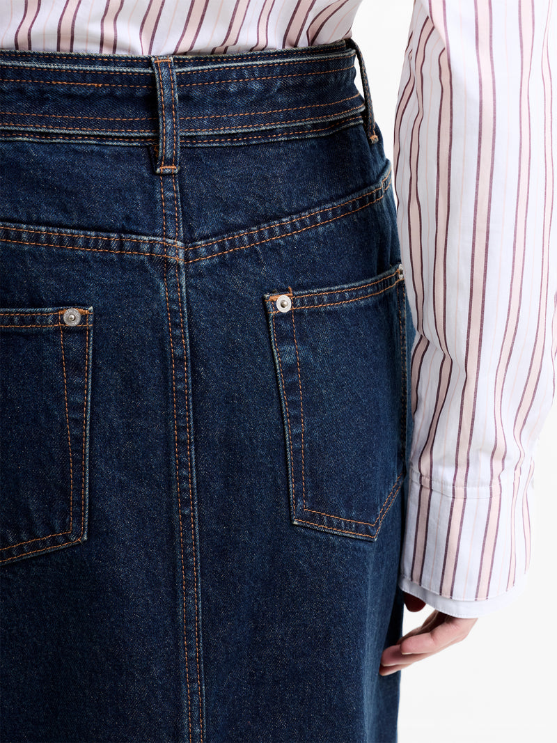 Dallas Denim Belted Midi Skirt