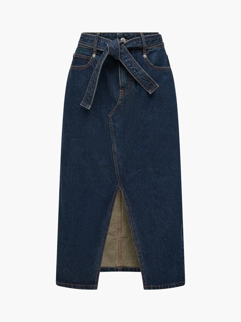 Dallas Denim Belted Midi Skirt