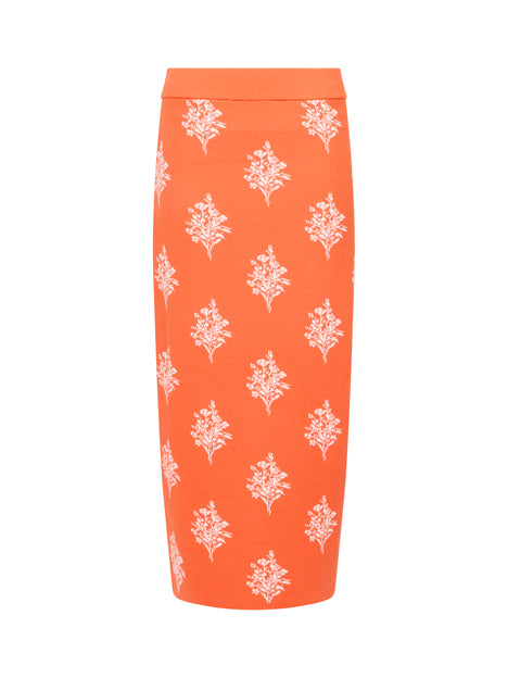 Imelda Ditsy Orange Floral Knit Midi Skirt