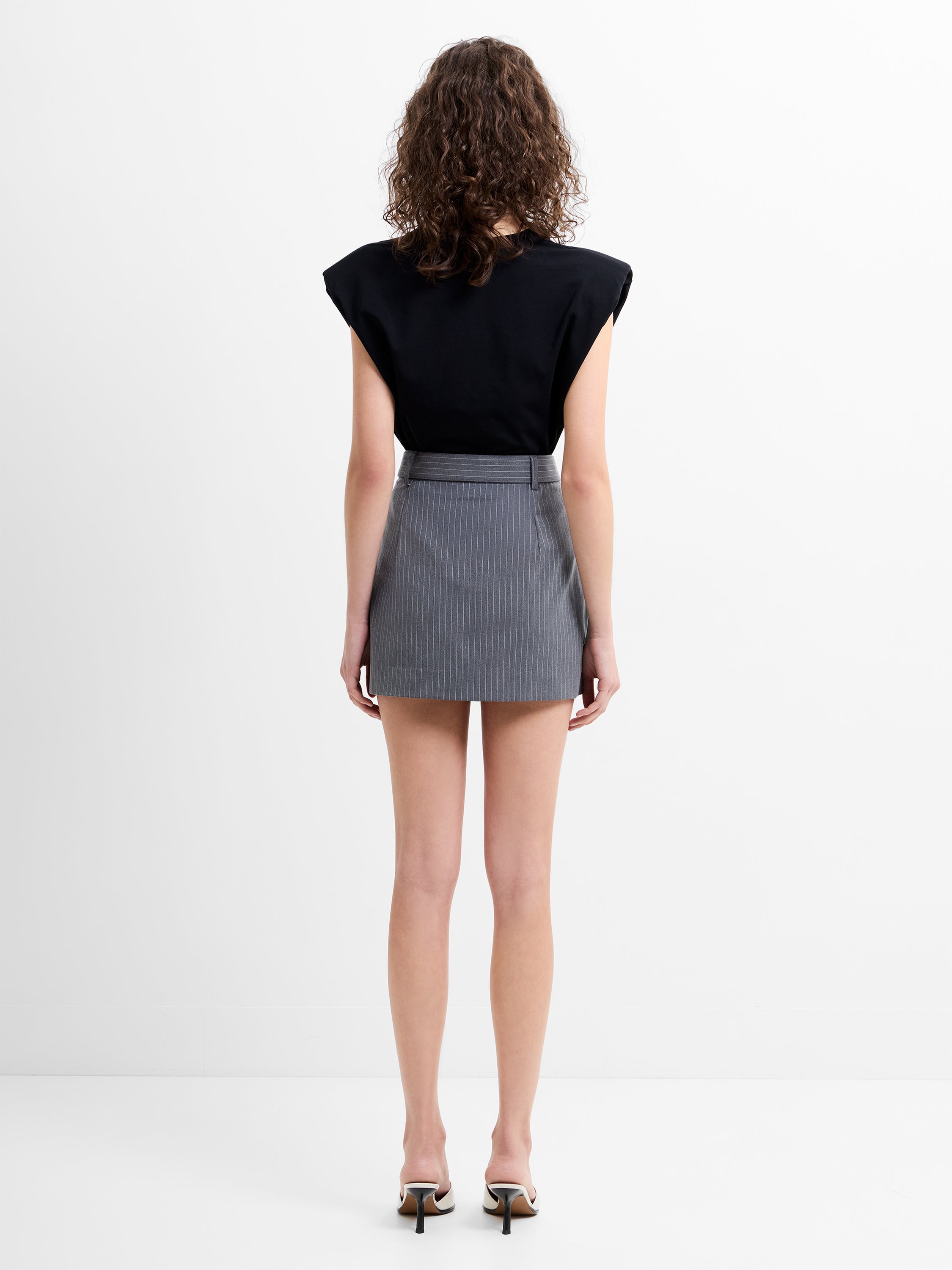 Minka Pinstripe Tailored Belted Mini Skirt