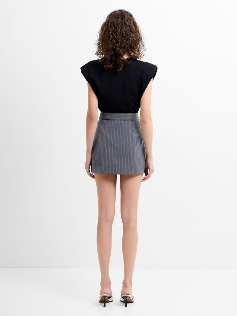 Minka Pinstripe Tailored Belted Mini Skirt