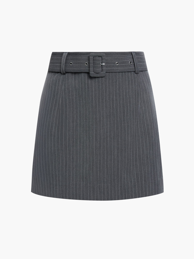 Minka Pinstripe Tailored Belted Mini Skirt