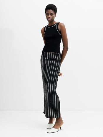 Crochet Knit Striped Black Maxi Skirt