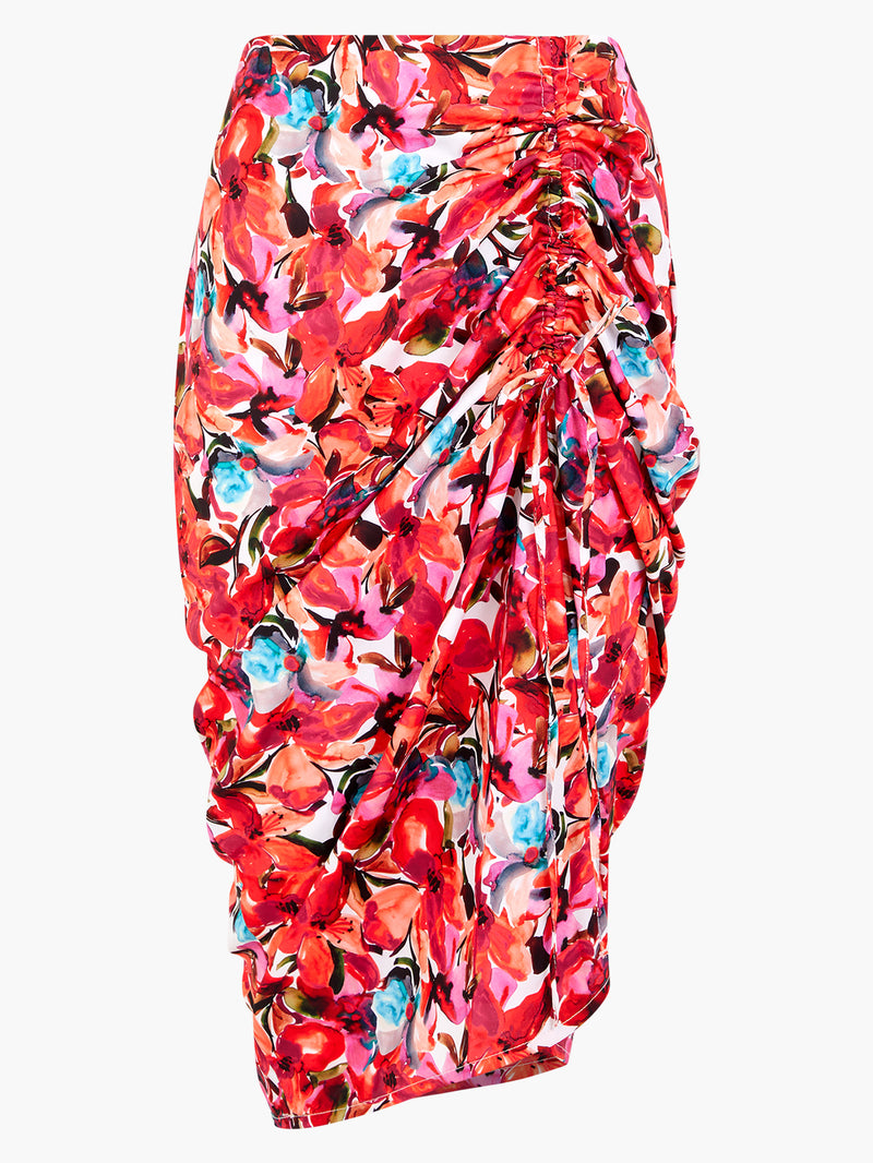 Floral Print Ruched Midi Skirt Hot Pink Multi French Connection UK