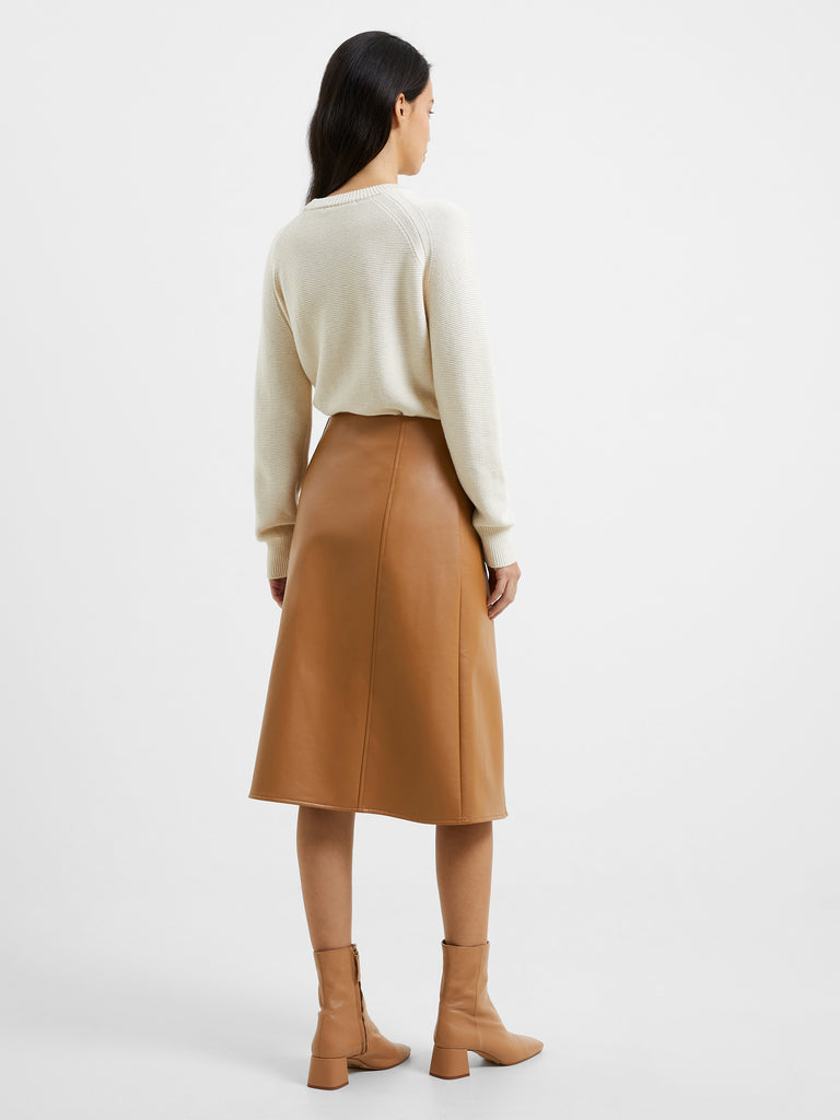 Claudia PU Midi Skirt Tobacco Brown | French Connection UK
