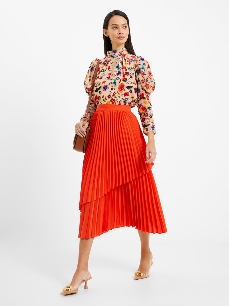 Arie Pleated Midi Skirt Mandarin Red French Connection UK