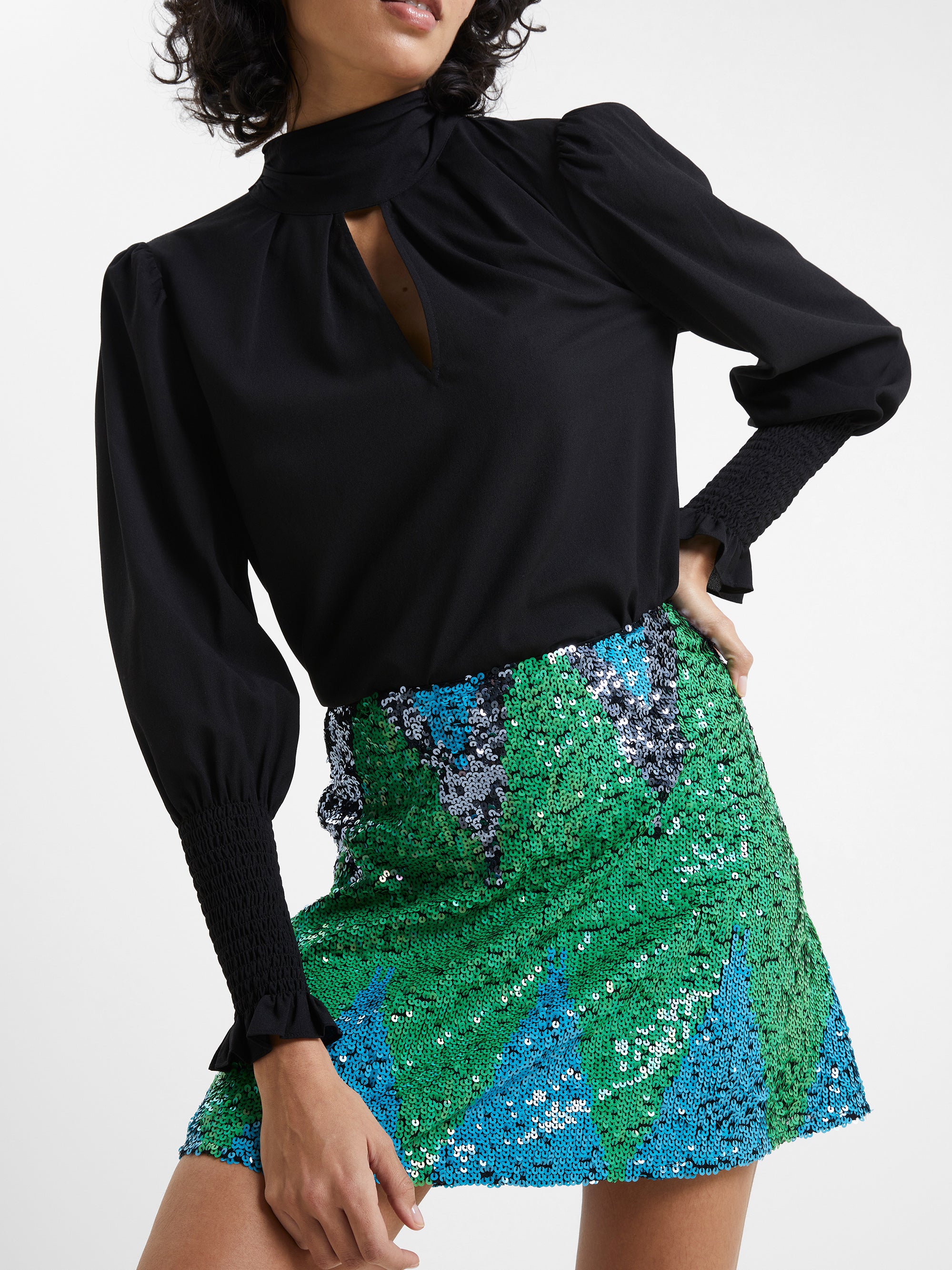 Emin Embellished Mini Skirt Green Mineral Multi French Connection UK