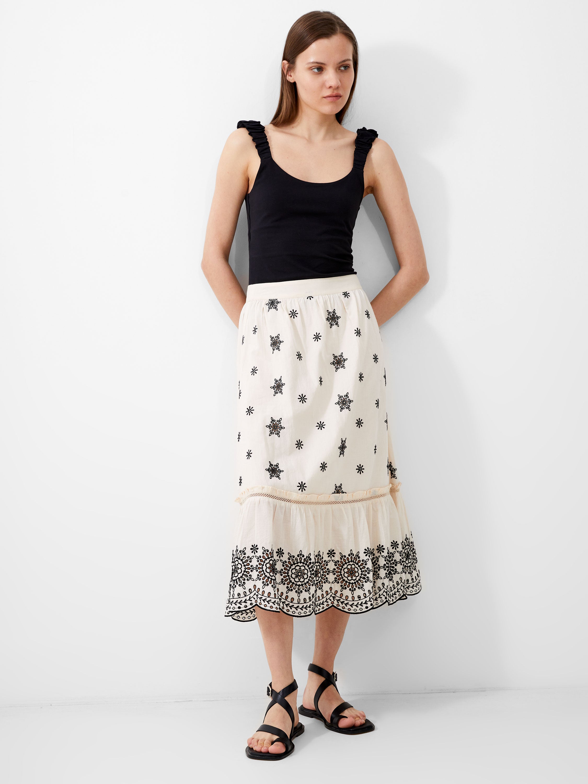 Embroidered Felicity Midi Skirt