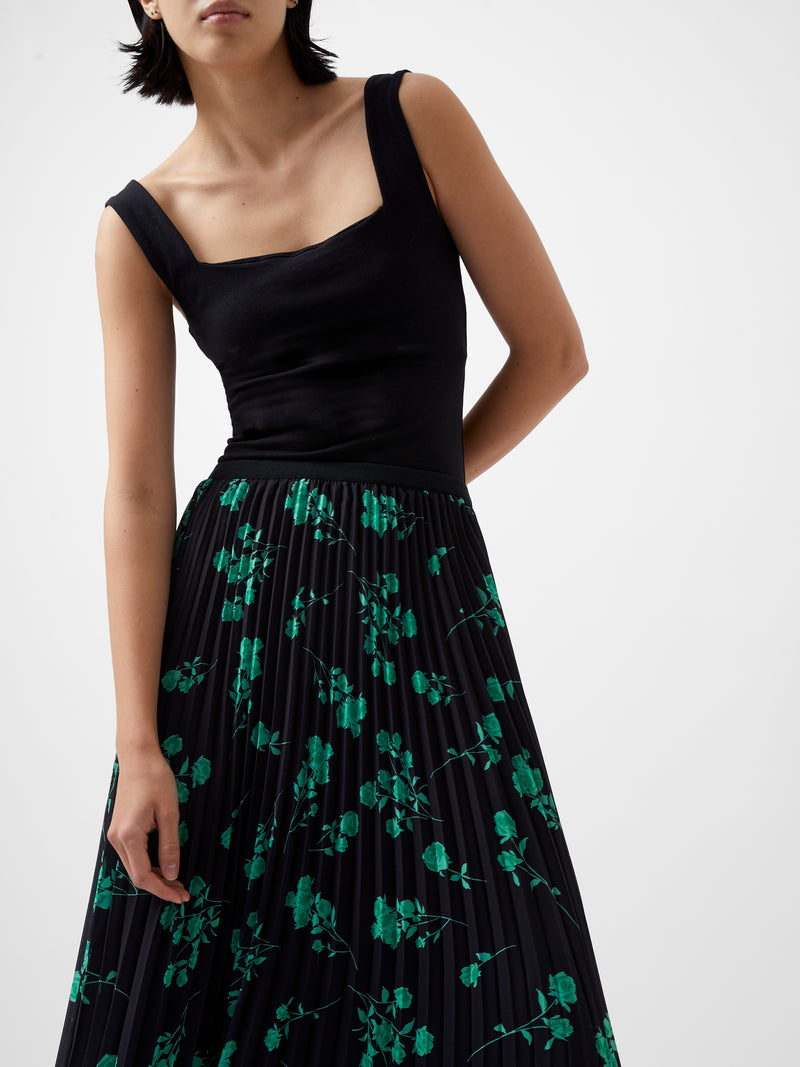 Alessandra Recycled Pleated Skirt Blackout Minted Green French Connection UK