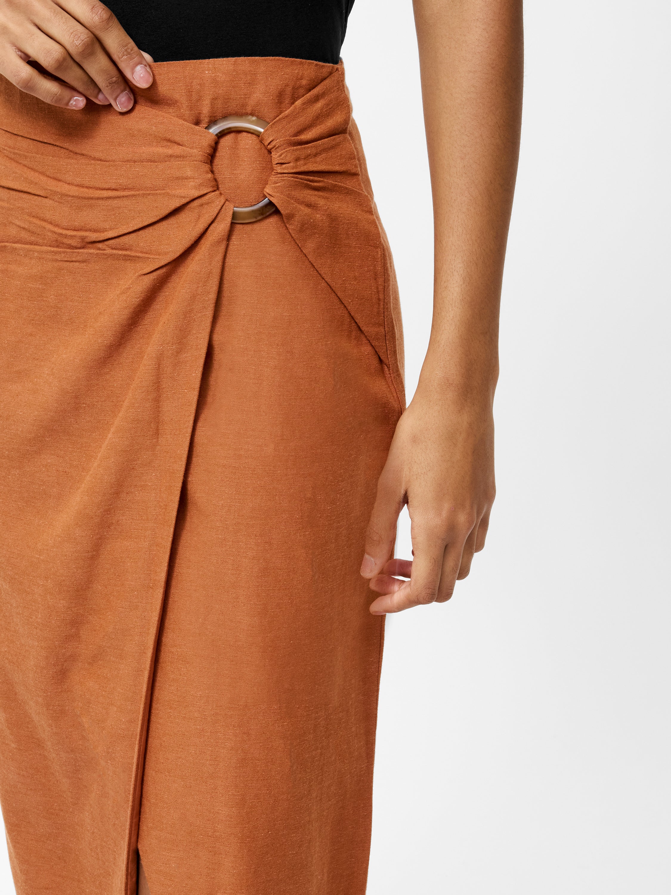 Ariette Linen Blend Slit Midi Skirt