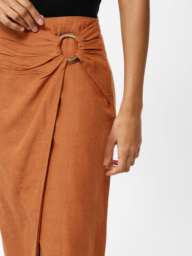 Ariette Linen Blend Slit Midi Skirt
