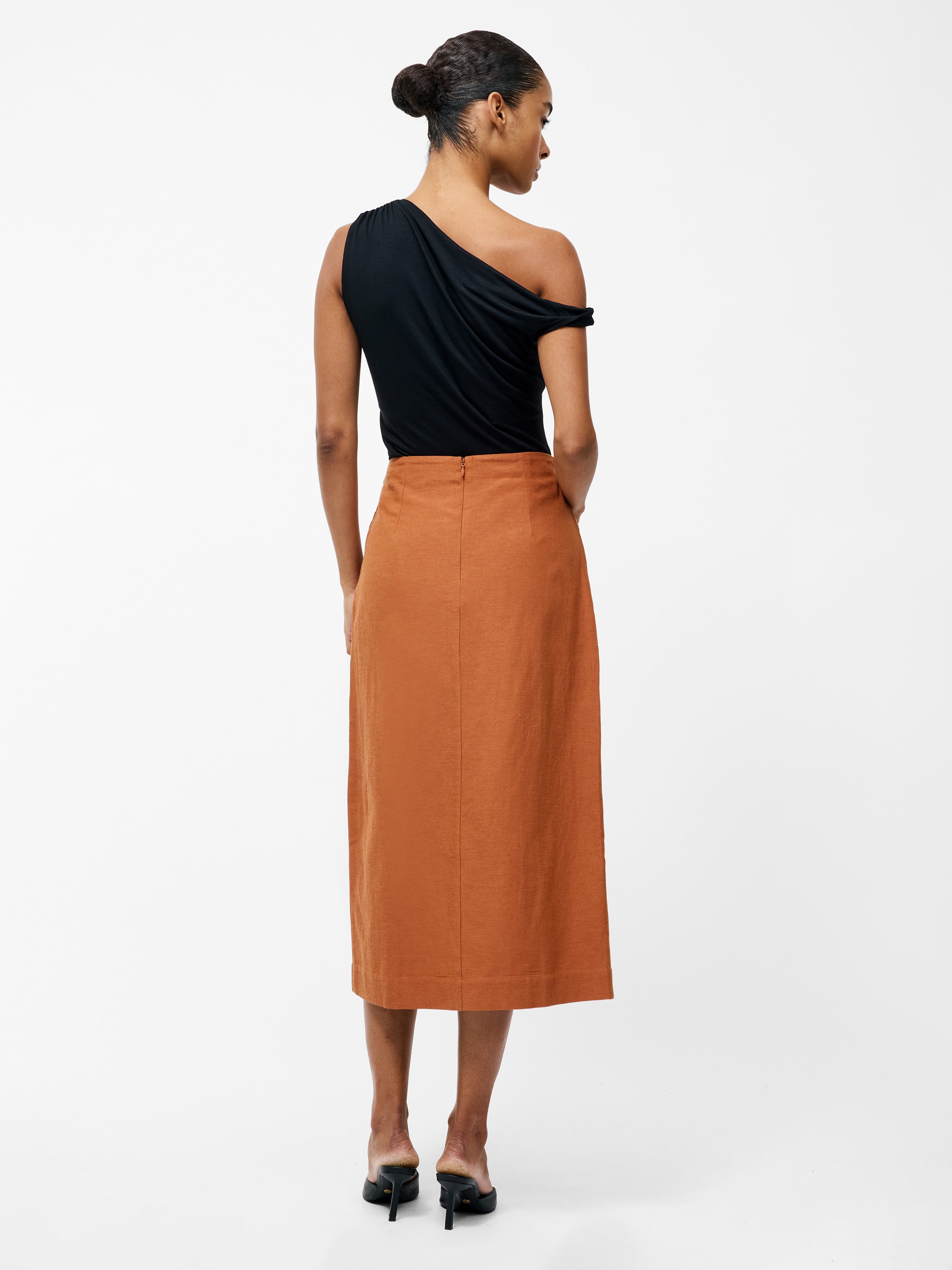 Ariette Linen Blend Slit Midi Skirt
