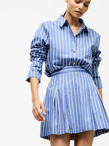Alexis Cotton Stripe Pleated Mini Skirt