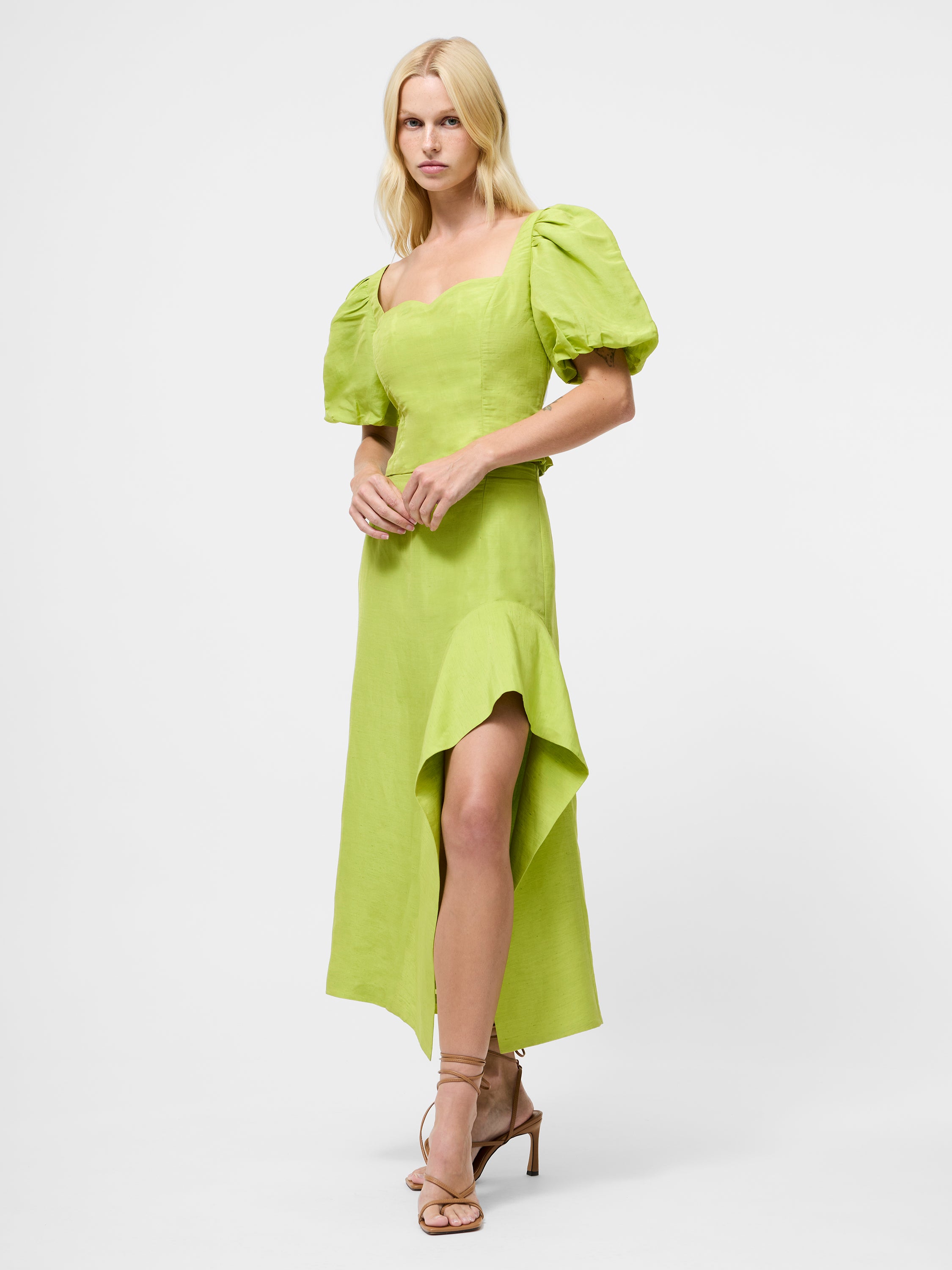 Islay Linen Ruffle Midi Skirt