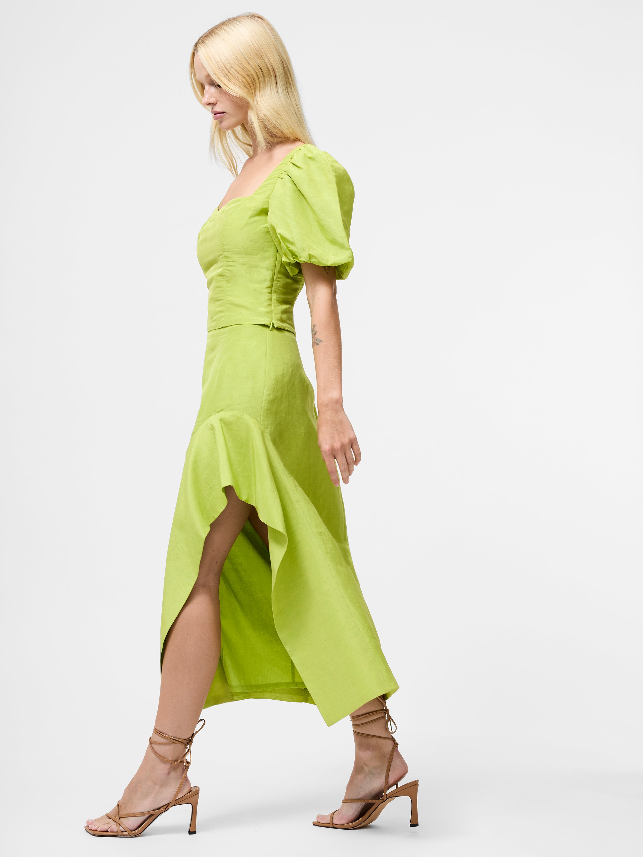 Islay Linen Ruffle Midi Skirt