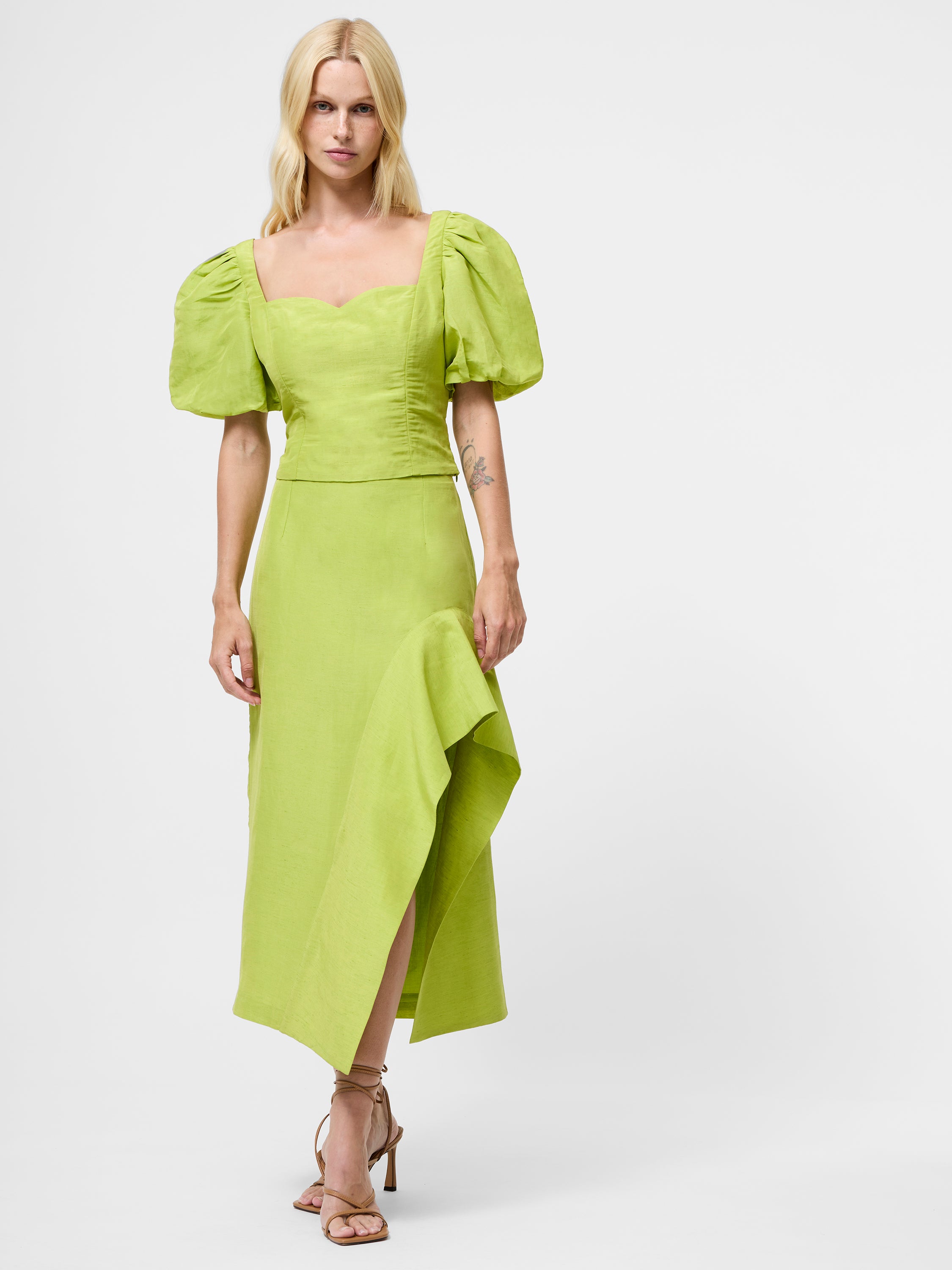 Islay Linen Ruffle Midi Skirt