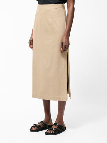 Linen Column Midi Skirt
