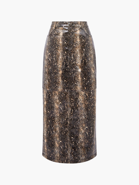 Brandy Snakeskin PU Midi Skirt
