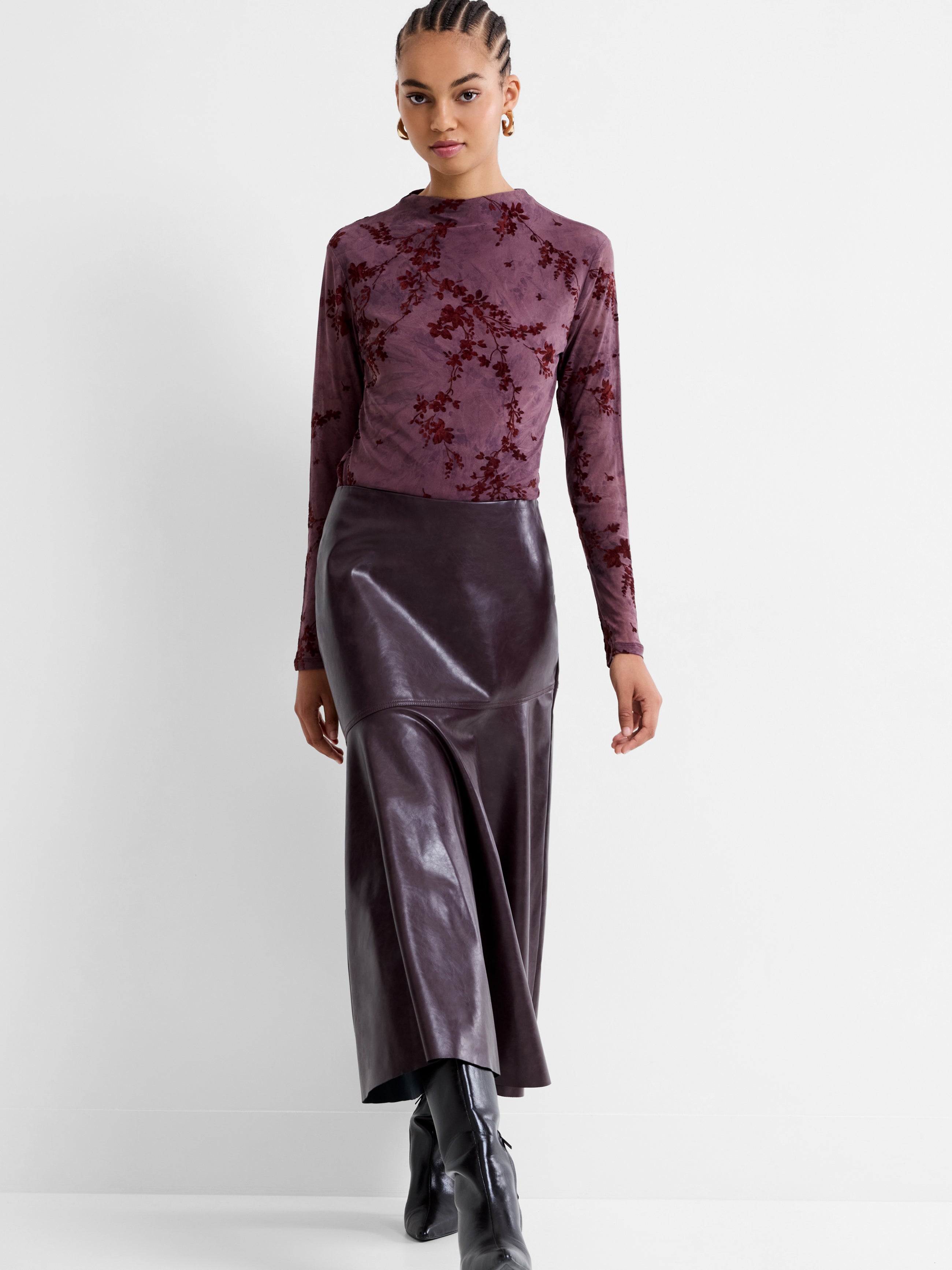Kayleigh PU Fluted Midi Skirt