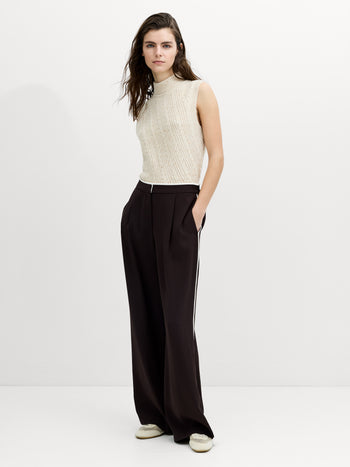 Vinnie Tailored Brown Contrast Trim Wide Leg Trousers