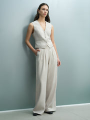 Misha Tailored Pleated Beige Wide Leg Trousers