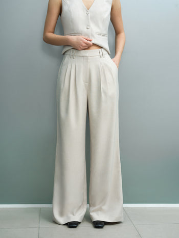 Misha Tailored Pleated Beige Wide Leg Trousers