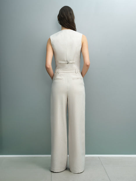 Misha Tailored Pleated Beige Wide Leg Trousers