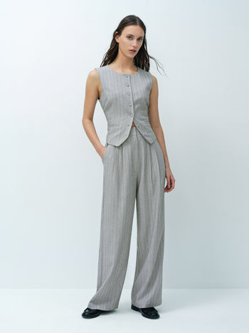 Enya Tailored Grey Pinstripe Wide Leg Trousers
