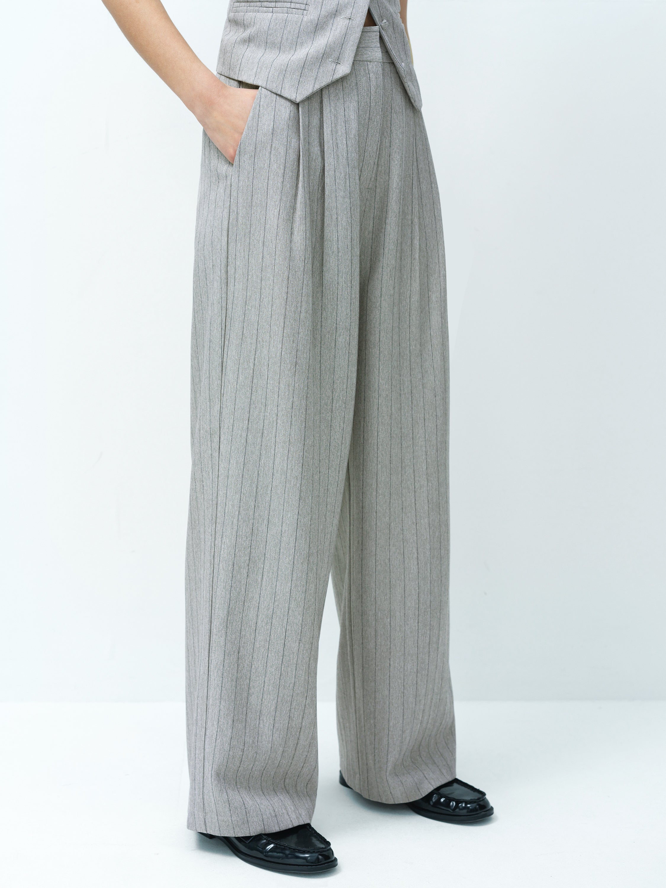 Enya Tailored Grey Pinstripe Wide Leg Trousers