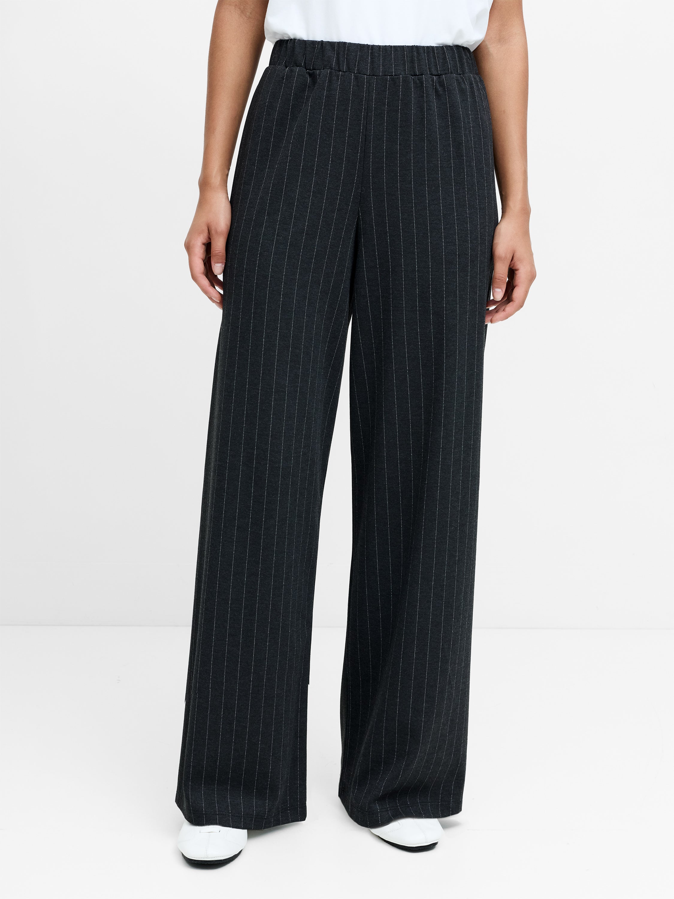 Sarai Grey Pinstripe Pull-On Wide Leg Trousers
