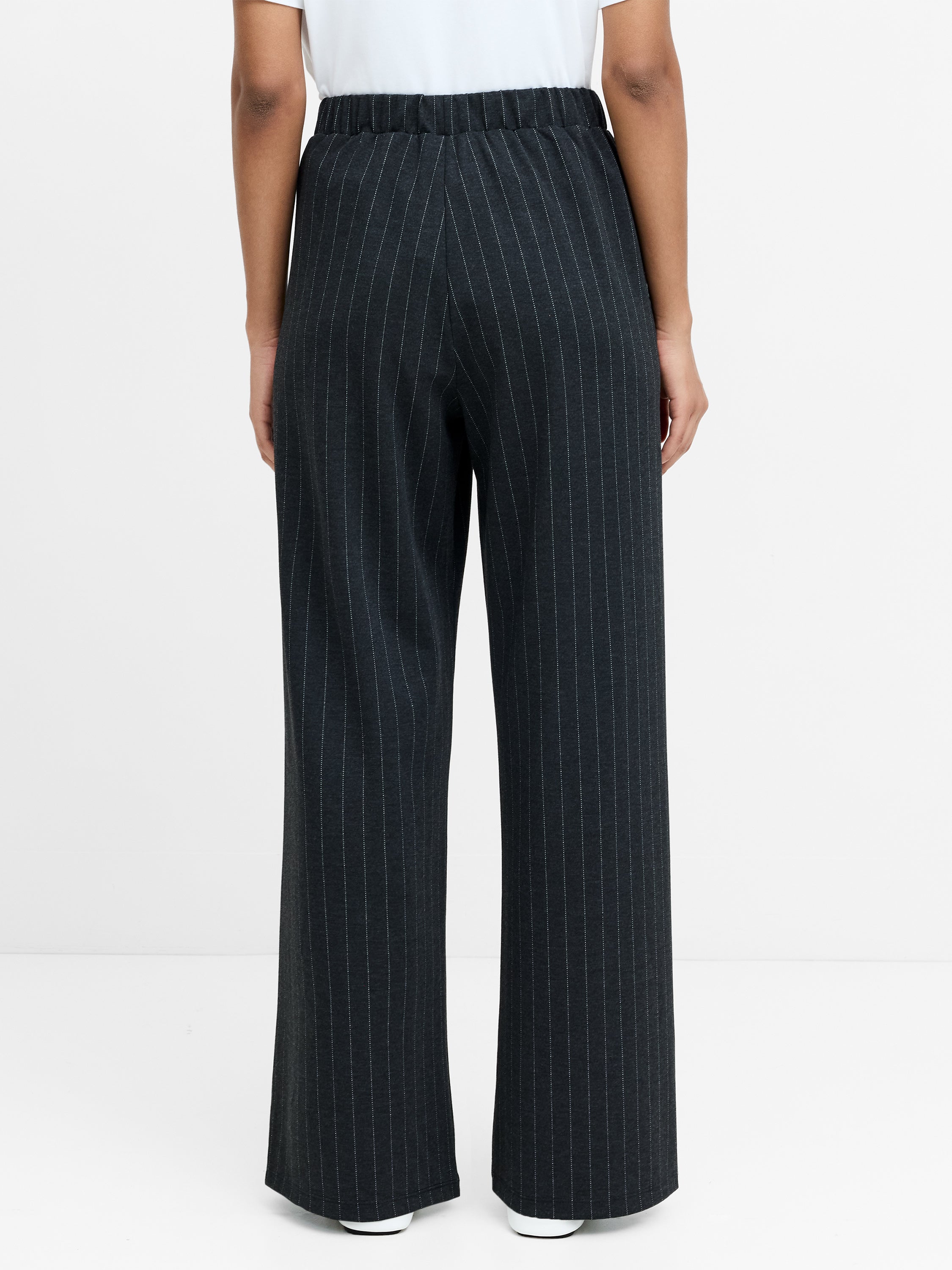 Sarai Grey Pinstripe Pull-On Wide Leg Trousers