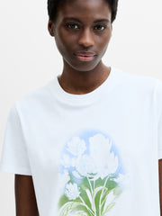 Painted Floral Embroidered White Cotton T-Shirt