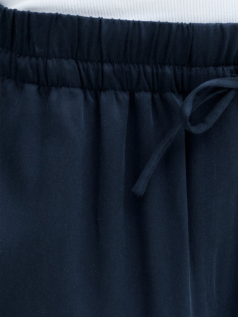 Yassie Pull-On Drawstring Navy Blue Barrel Leg Trousers