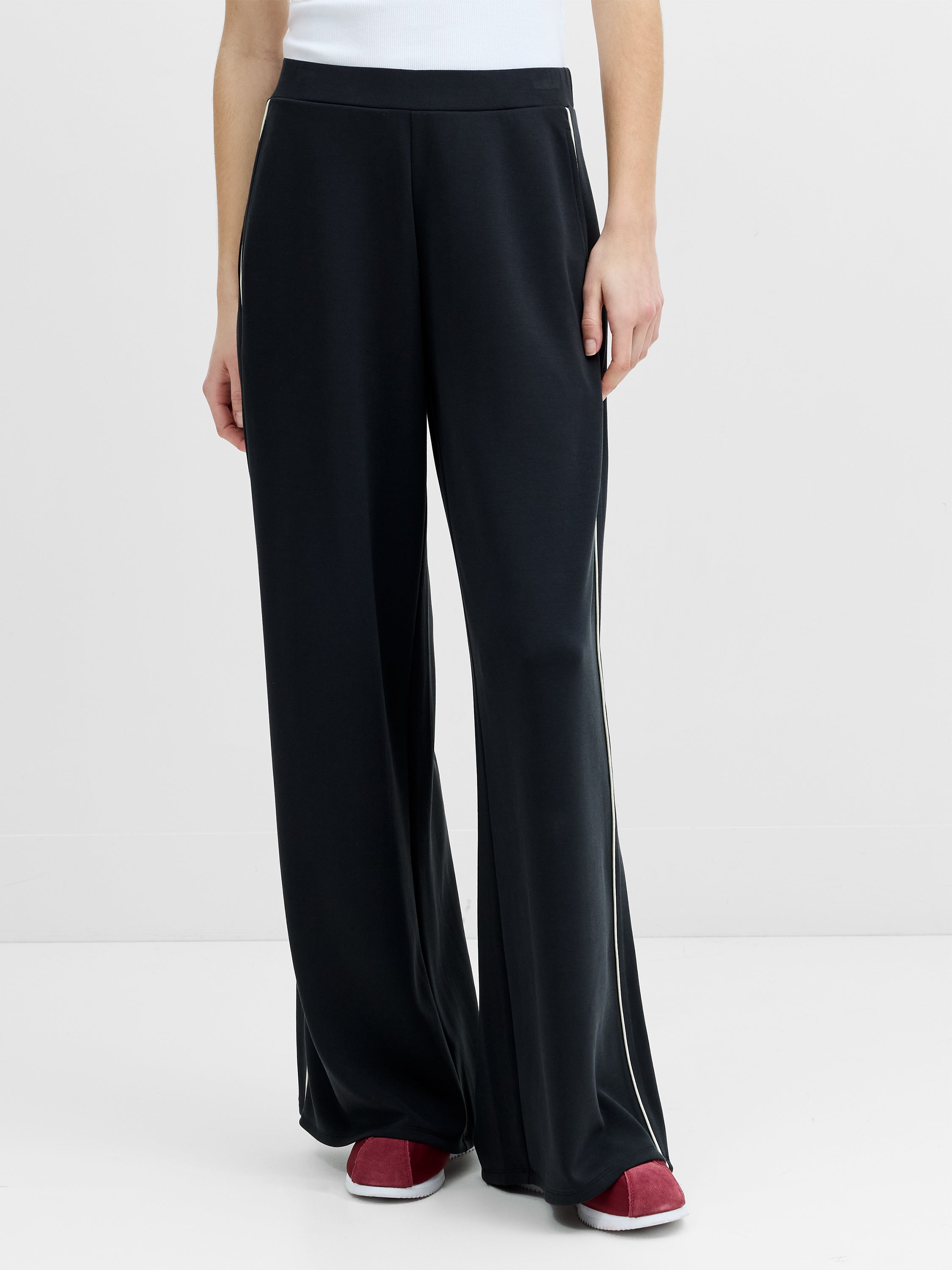 Wren Side Stripe Dark Grey Wide Leg Joggers