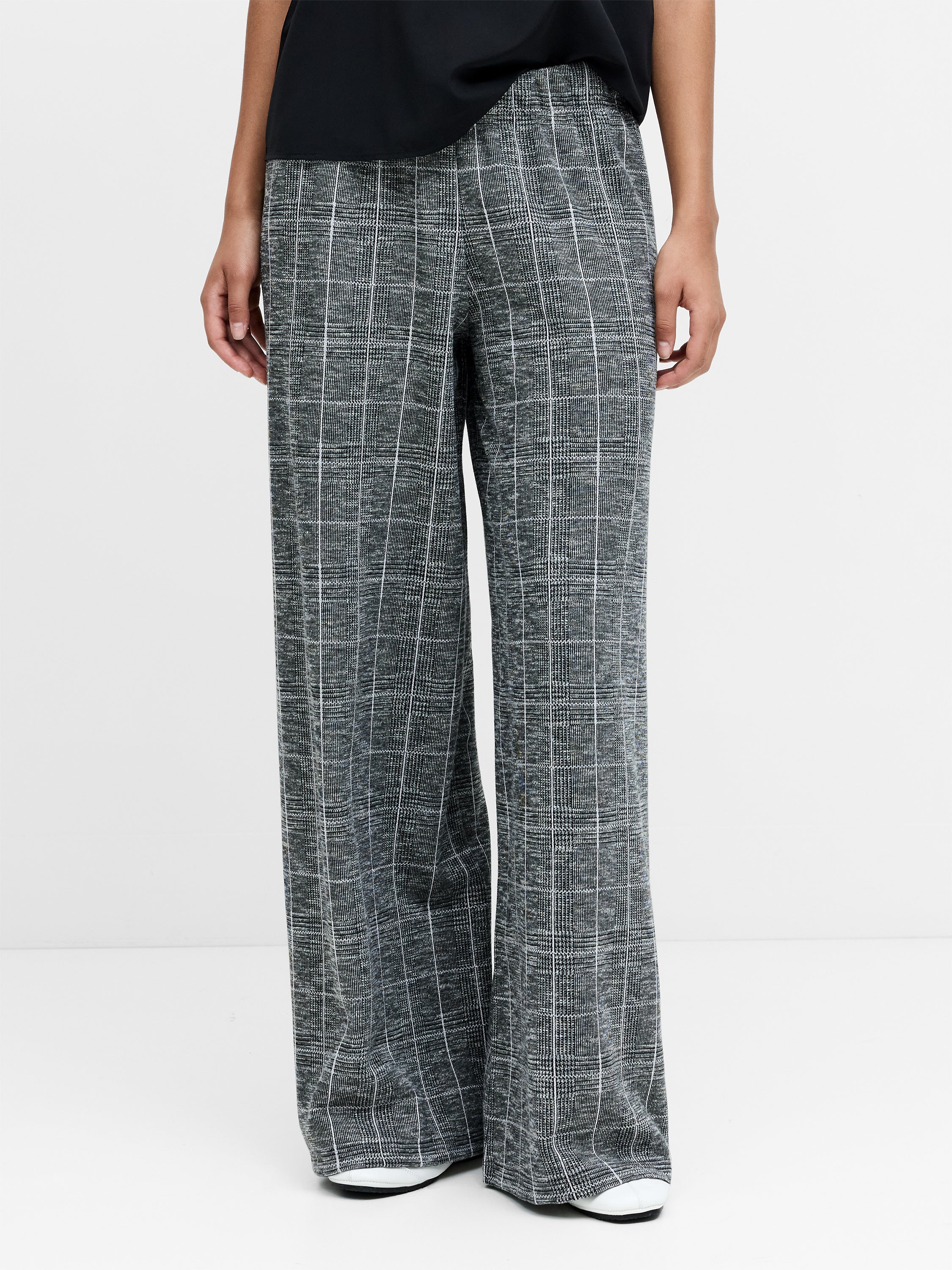 Wesley Jersey Grey Check Wide Leg Trousers