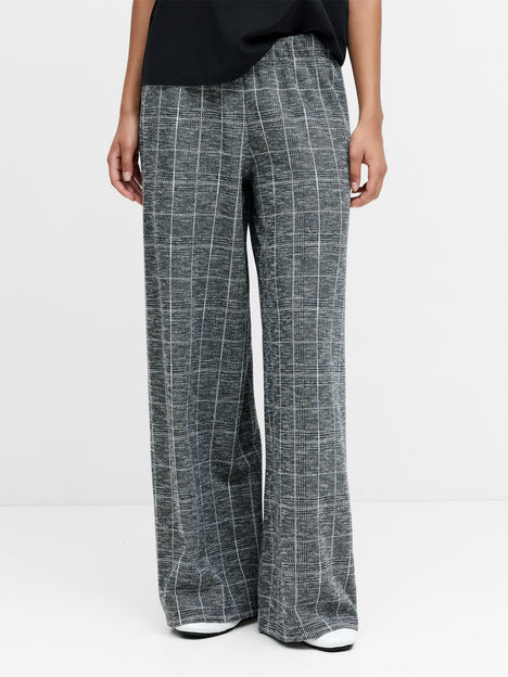 Wesley Jersey Grey Check Wide Leg Trousers
