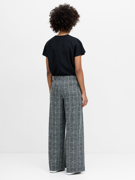 Wesley Jersey Grey Check Wide Leg Trousers
