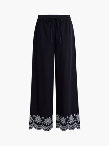 Alissa Cotton Embroidered Hem Trousers