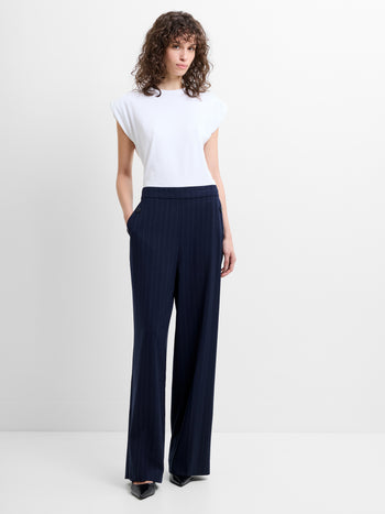 Alia Pinstripe Button Detail Wide Leg Trousers
